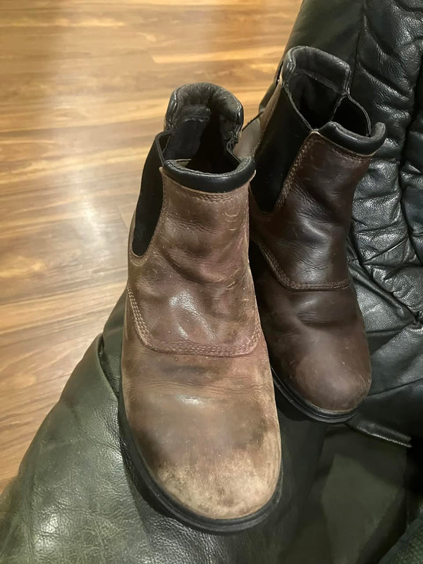 Clare's work boots before BEST Leather Care